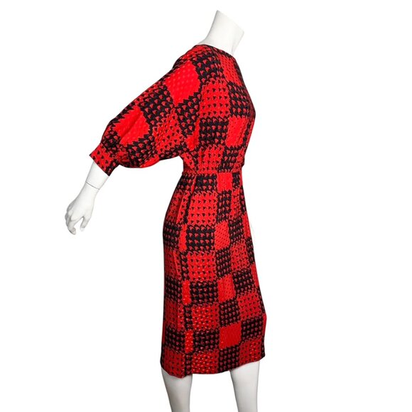 VINTAGE 1980's Albert Capraro Silk Checkered Houndstooth Dress - Picture 2 of 8